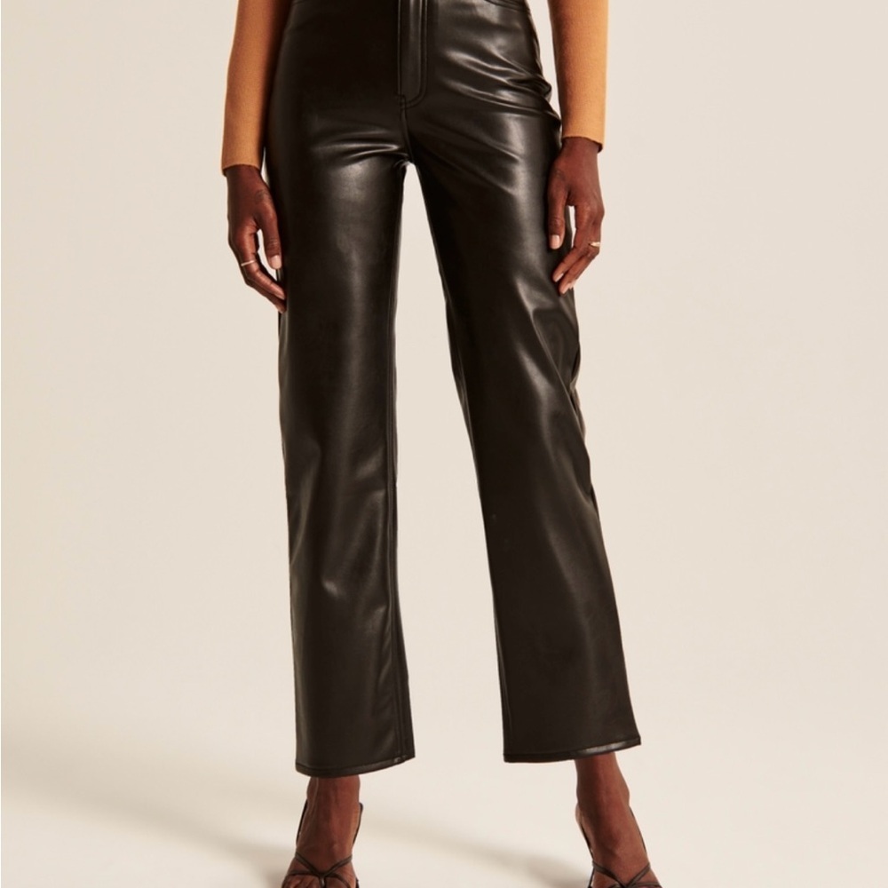 Abercrombie & Fitch Ultra High Rise Vegan Leather Ankle Straight Pant